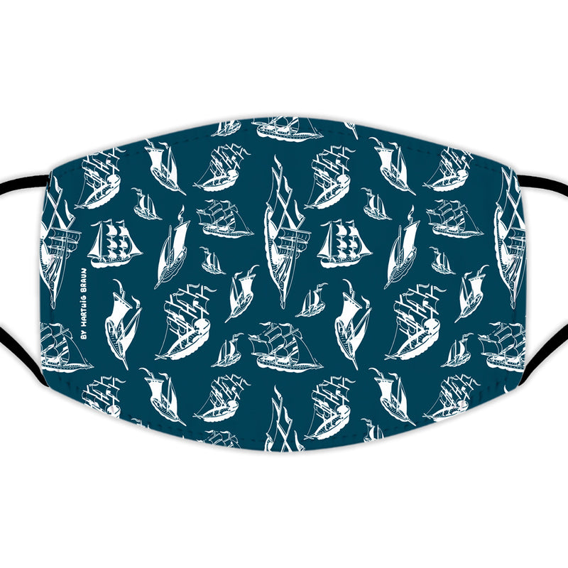 Face Mask With Filters - Boats on Teal