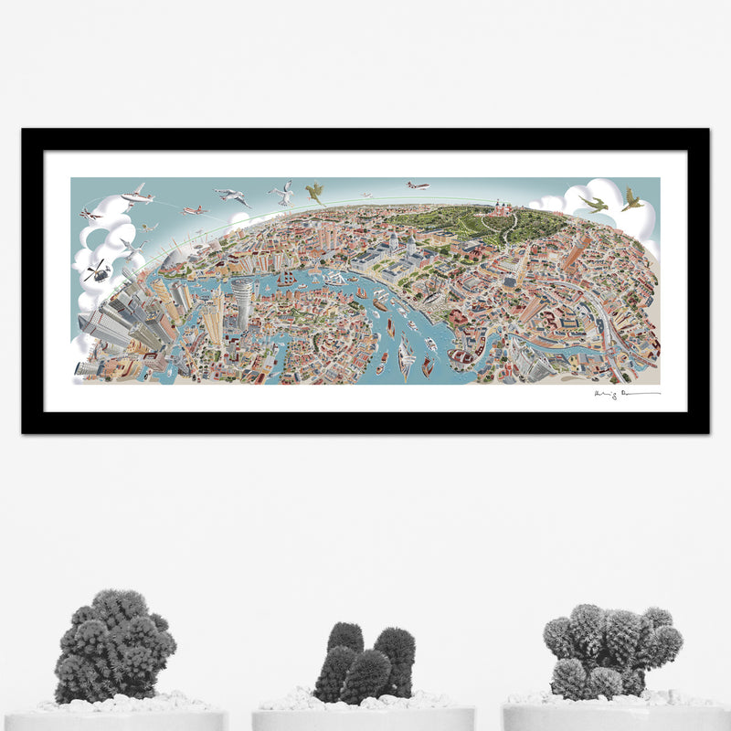 Greenwich to Canary Wharf Pastel Shades - Panoramic Art Print 60 x 25 cm (Limited, Signed)