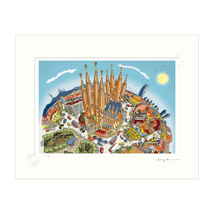 Mounted Art Print 14 x 11 inch - Barcelona Sagrada Familia - Full Colour (Landscape, Signed)