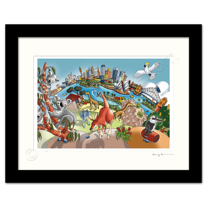 Mounted Art Print 14 x 11 inch - Sydney Taronga Zoo - Full Colour (Landscape, Signed)
