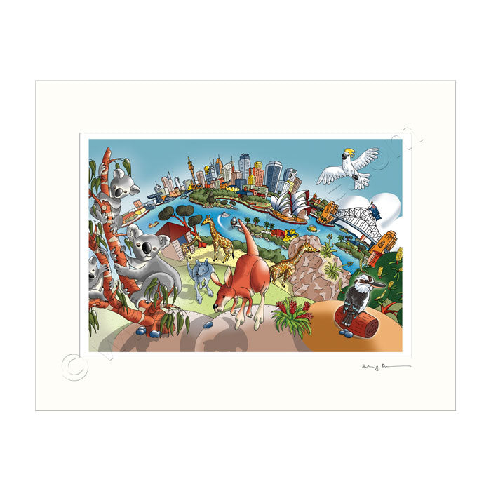 Mounted Art Print 14 x 11 inch - Sydney Taronga Zoo - Full Colour (Landscape, Signed)