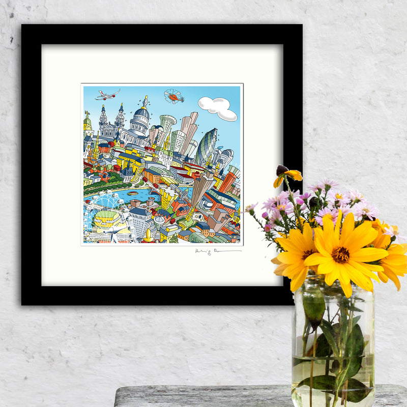 Square Mounted Art Print - The London Eye - On Green (Signed)