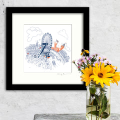 Square Mounted Art Print - The London Eye - Graphic Line (Signed)