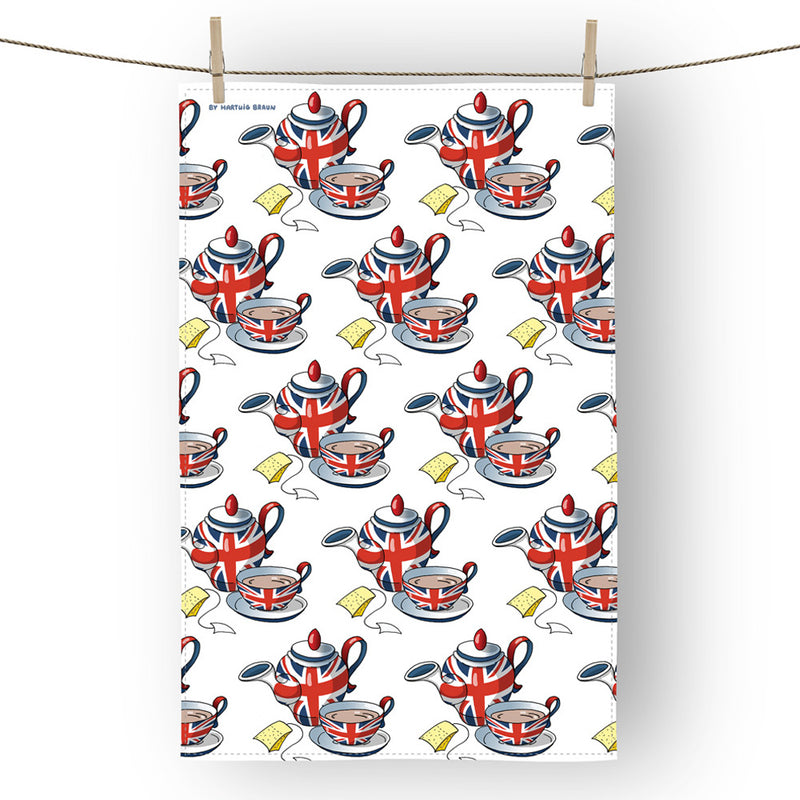 Cotton Tea Towel - British Icons - Teapot & Teacup Pattern