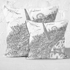 Throw Cushion - London Around The Shard in Line Drawing