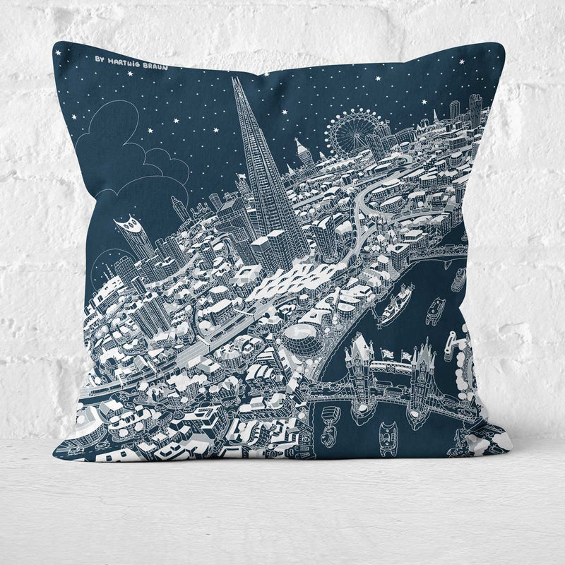 Cushion Triptych - London Looking West in White on Blue