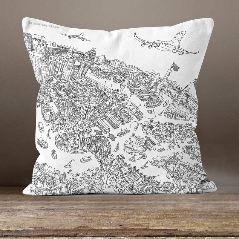 Cushion Triptych - Sydney Looking South - Line Drawing