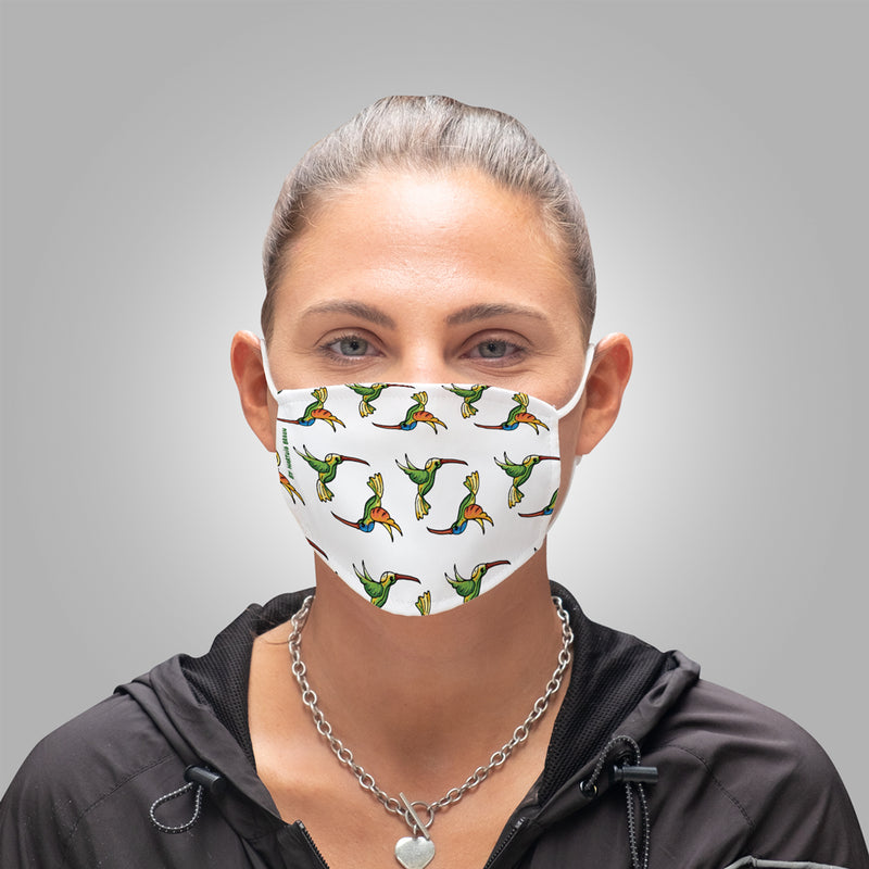 Face Mask With Filters - Hummingbirds Design on White