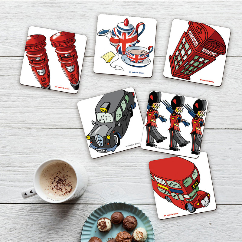 Set of 6 Melamine Coasters - London Scenes - Full Colour