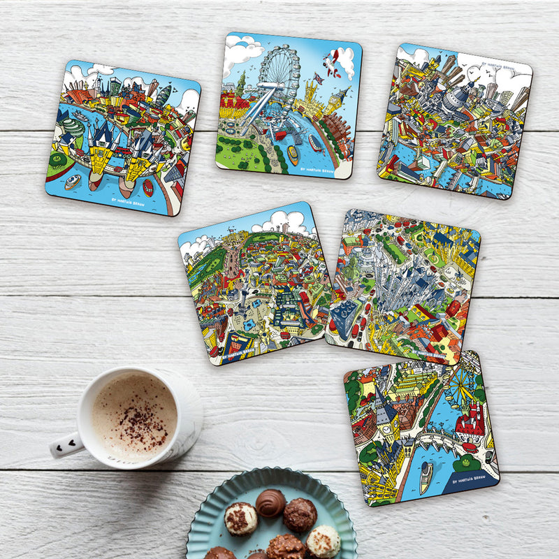 Set of 6 Melamine Coasters - London Scenes - Full Colour