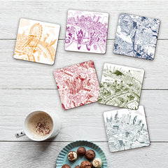 Set of 6 Melamine Coasters - London Scenes - Full Colour
