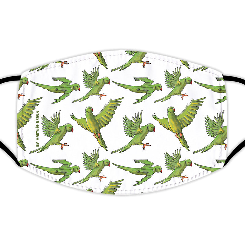 Face Mask With Filters - Parakeets on White