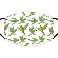 Face Mask With Filters - Parakeets on White