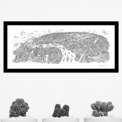Greenwich to Canary Wharf Line Drawing - Panoramic Art Print 60 x 25 cm (Limited, Signed)
