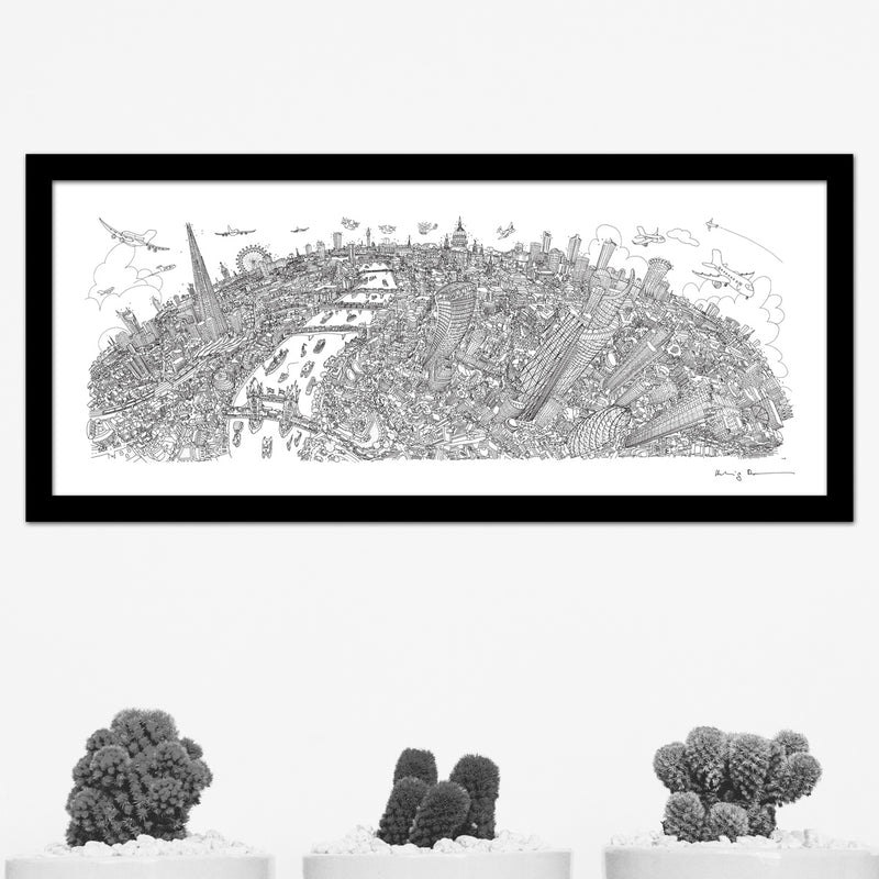 London Looking West Line Drawing - Panoramic Art Print 60 x 25 cm (Limited, Signed)