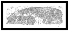 Greenwich to Canary Wharf Line Drawing - Panoramic Art Print 60 x 25 cm (Limited, Signed)