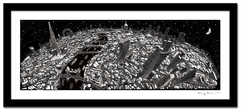 London Looking West Black & White - Panoramic Art Print 60 x 25 cm (Limited, Signed)