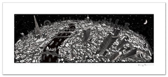 London Looking West Black & White - Panoramic Art Print 60 x 25 cm (Limited, Signed)