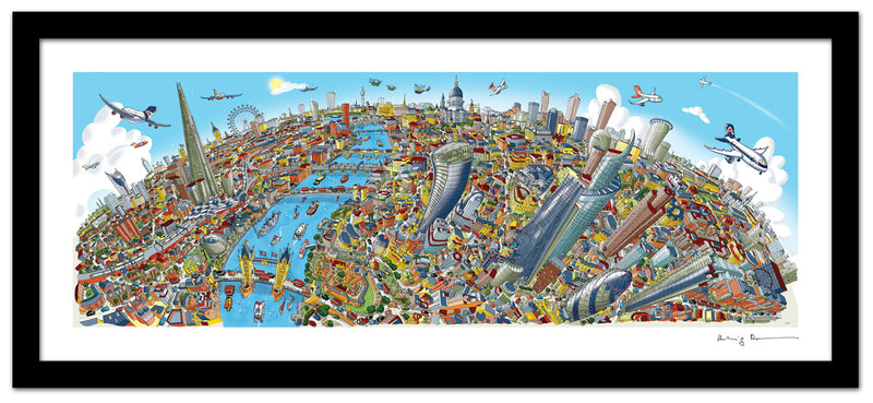 London Looking West Full Colour - Panoramic Art Print 60 x 25 cm (Signed)