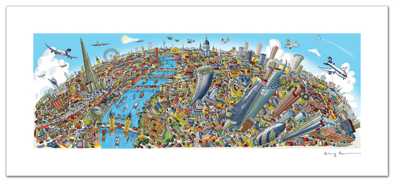 London Looking West Full Colour - Panoramic Art Print 60 x 25 cm (Signed)