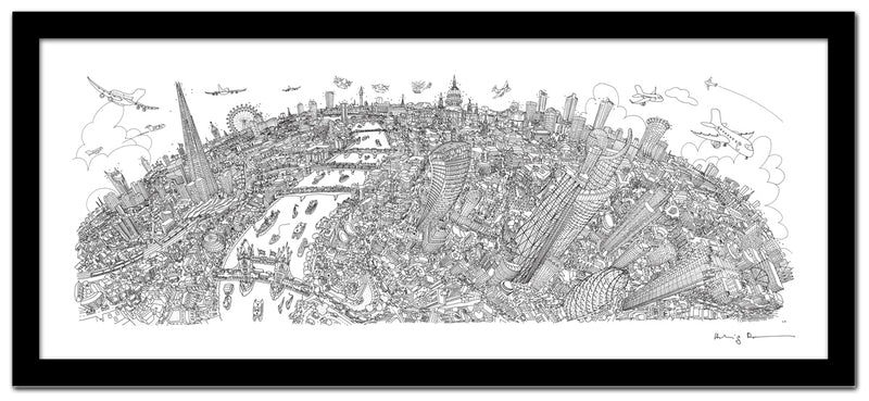 London Looking West Line Drawing - Panoramic Art Print 60 x 25 cm (Limited, Signed)