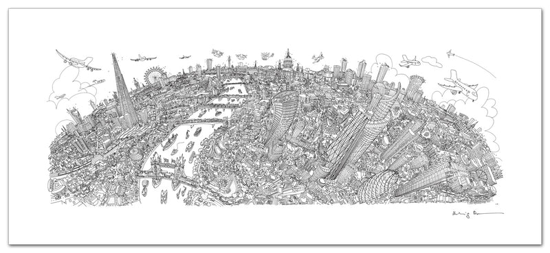 London Looking West Line Drawing - Panoramic Art Print 60 x 25 cm (Limited, Signed)