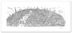 London Looking West Line Drawing - Panoramic Art Print 60 x 25 cm (Limited, Signed)