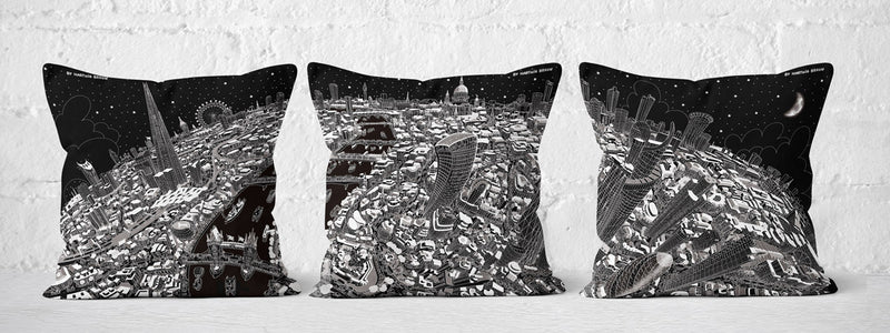 Cushion Triptych - London Looking West in Black & White