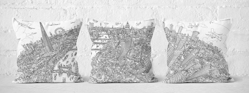 Cushion Triptych - London Looking West - Line Drawing
