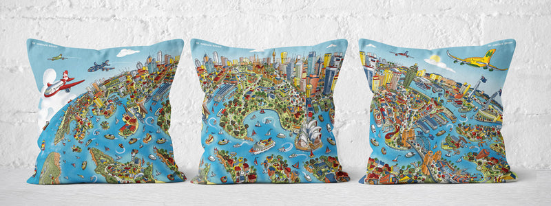 Cushion Triptych - Sydney Looking South in Full Colour