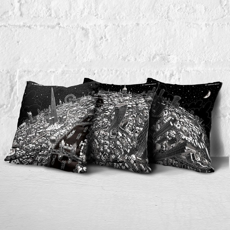 Cushion Triptych - London Looking West in Black & White