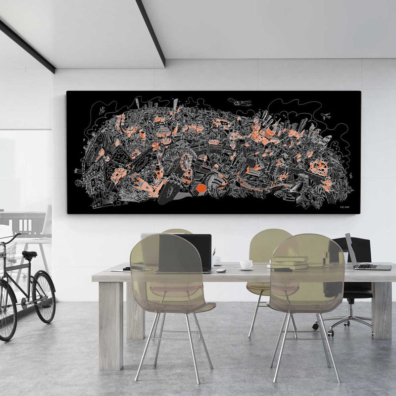 Open Edition Canvas - London Looking North - Orange & White on Black