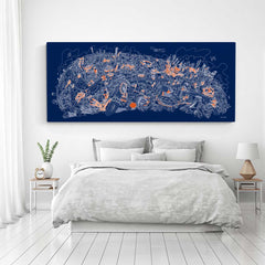 Open Edition Canvas - London Looking North - Orange & White on Blue