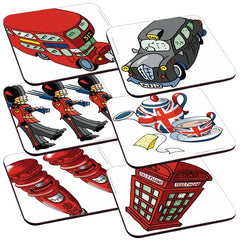 Set of 6 Melamine Coasters - British Icons