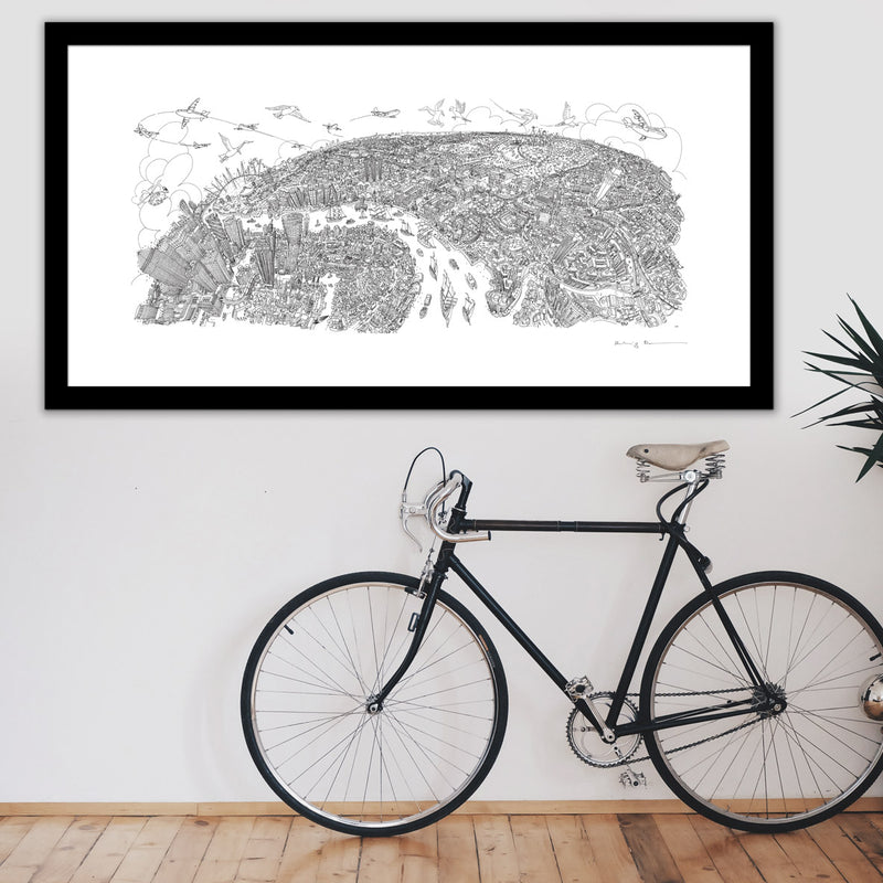 Limited Edition Art Print - Greenwich to Canary Wharf - Line Drawing (Signed)