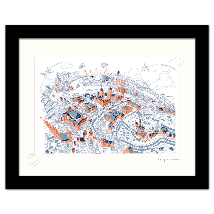 Mounted Art Print 14 x 11 inch - London Around The Shard - in Festive Blue (Portrait, Signed)