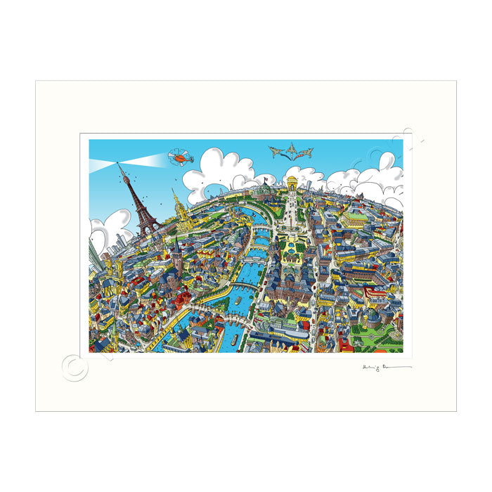 Mounted Art Print 14 x 11 inch - Paris Skyline - Full Colour (Landscape, Signed)