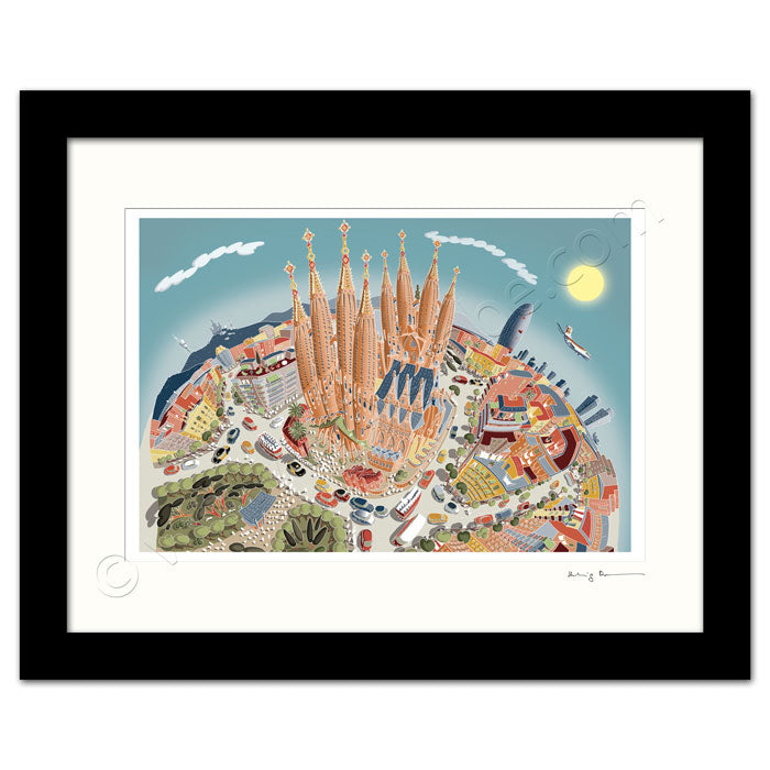 Mounted Art Print 14 x 11 inch - Barcelona Sagrada Familia - Pastel Shades (Landscape, Signed)