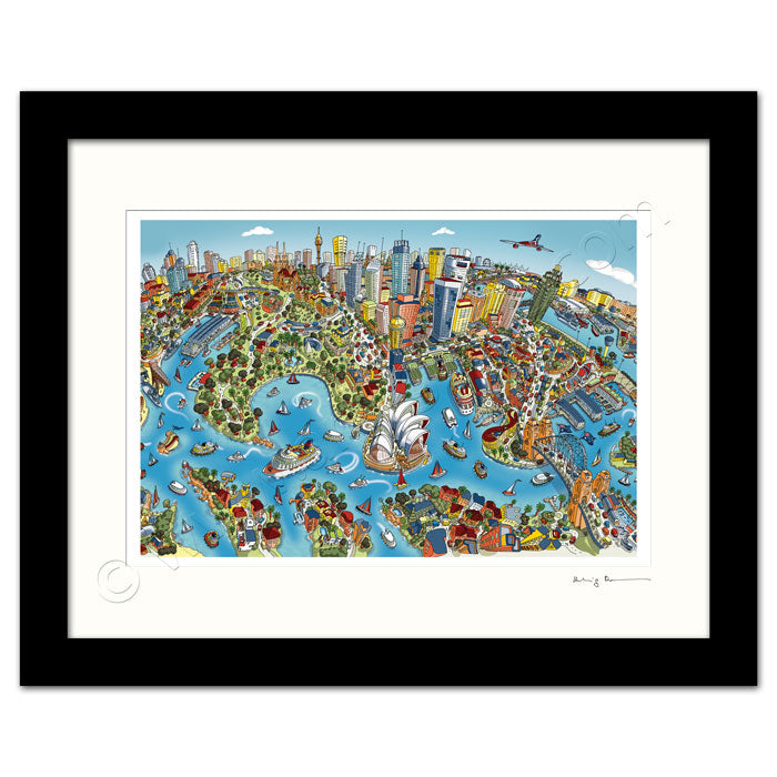 Mounted Art Print 14 x 11 inch - Sydney Looking South - Full Colour (Landscape, Signed)
