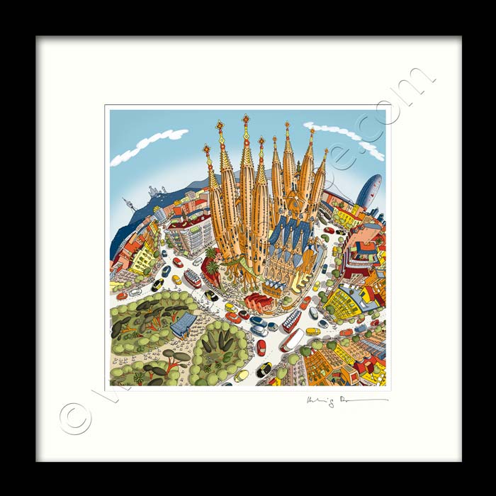 Square Mounted Art Print - The Sagrada Familia, Barcelona - Full Colour (Signed)