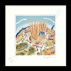 Square Mounted Art Print - The Sagrada Familia, Barcelona - Pastel Shades (Signed)
