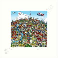 Square Mounted Art Print - Berlin Looking East - Full Colour (Signed)
