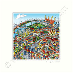 Square Mounted Art Print - Battersea & Clapham Junction - Full Colour (Signed)