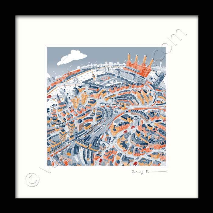Square Mounted Art Print - Battersea & Clapham Junction - Retro Colours (Signed)