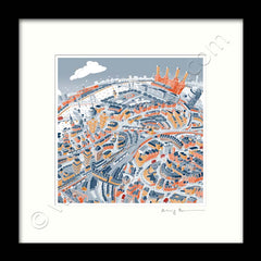 Square Mounted Art Print - Battersea & Clapham Junction - Retro Colours (Signed)