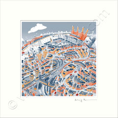 Square Mounted Art Print - Battersea & Clapham Junction - Retro Colours (Signed)