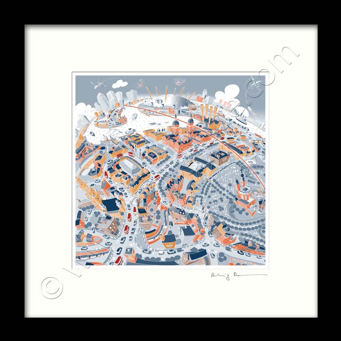 Square Mounted Art Print - Maritime Greenwich - Retro Colours (Signed)