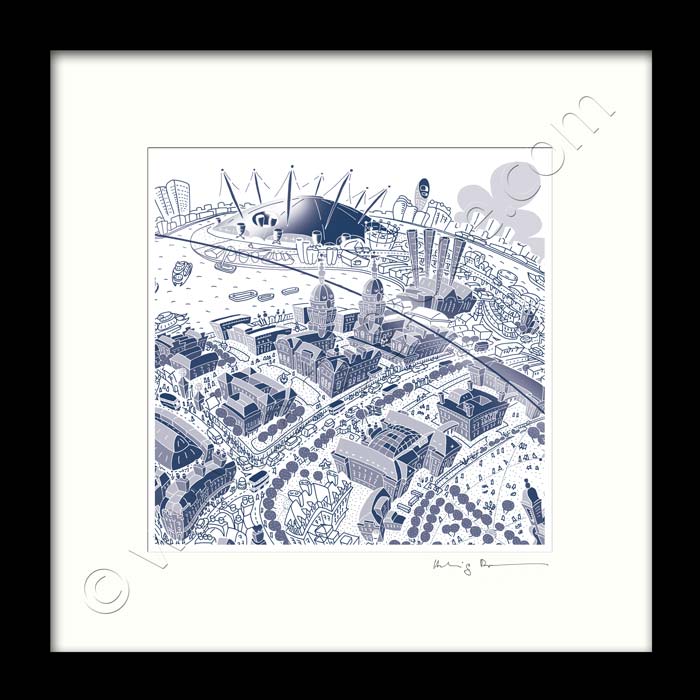 Square Mounted Art Print - Maritime Greenwich - Blue (Signed)