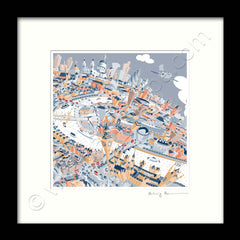 Square Mounted Art Print - London Skyline - Retro Colours (Signed)