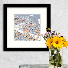 Square Mounted Art Print - London Skyline - Retro Colours (Signed)